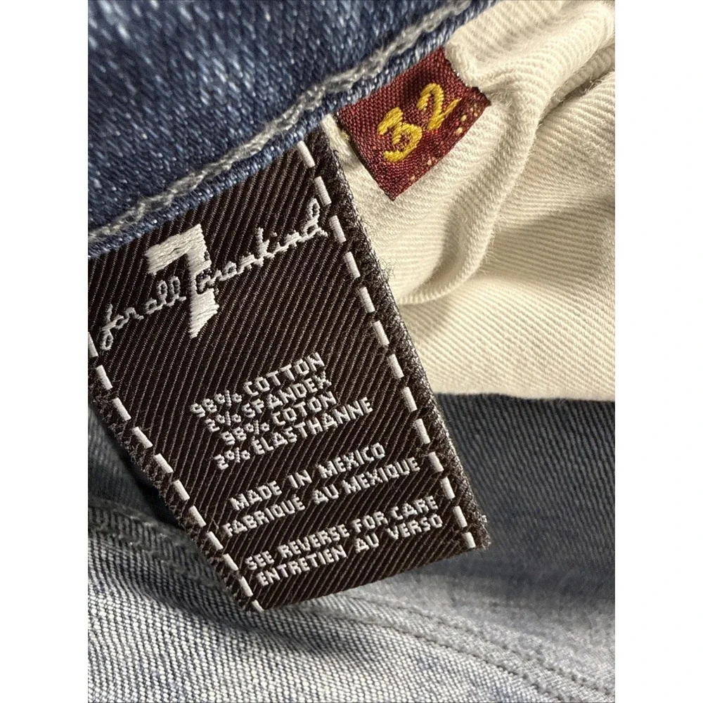 7 For All Of Man Kind Jeans Mens 32 Blue Dark Wash Relaxed Fit Button Fly USA
